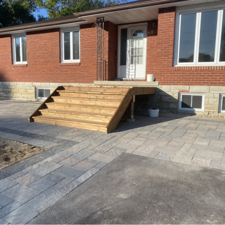 Hardscaping - front walkway, deck and pavement